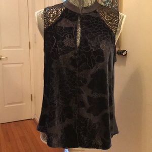 Navy sequin and velour top with soft back by Tiny